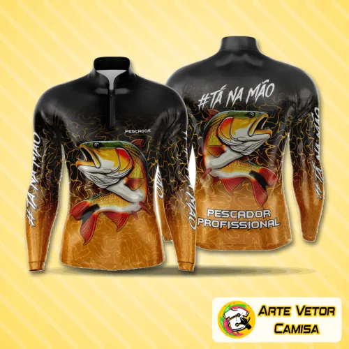Camisa de pesca esportiva com logo no peito em destaque e estampa grande nas costas, exibindo design moderno e arrojado ideal para quem ama a pesca com estilo e conforto.