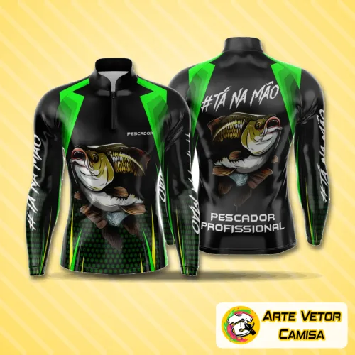 Camisa com logo no peito e estampa grande nas costas, ideal para pesca esportiva garantindo estilo e conforto com design moderno e detalhes marcantes no tecido.