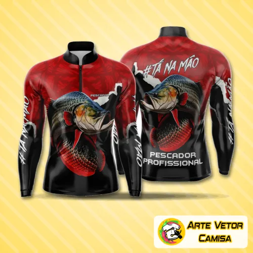 Camiseta ideal para pescadores com logo no peito e estampa grande nas costas detalhando motivos esportivos e de pesca, perfeita para aventuras ao ar livre com design moderno e atrativo.