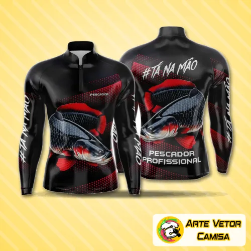Camiseta de pesca esportiva com logo no peito e estampa grande nas costas, ideal para atletas que buscam estilo e conforto durante a pescaria.