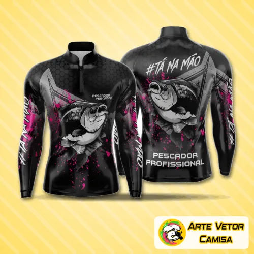 Camisa de pesca esportiva com logo no peito e estampa grande nas costas, ideal para quem ama estar na água com estilo e conforto, perfeita para suas aventuras ao ar livre.