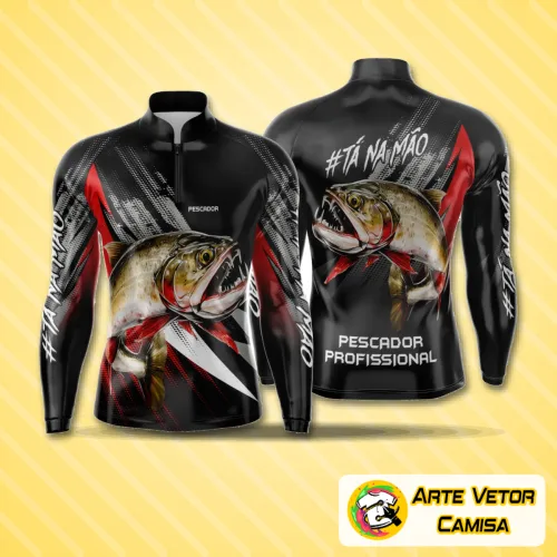 Camisa de pesca esportiva com logo no peito e estampa grande nas costas, ideal para aventureiros que buscam conforto e estilo em seus momentos de pesca.