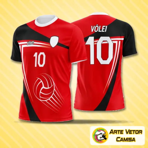 Camisa de vôlei com logo destacado no peito e estampa grande nas costas com design moderno e esportivo, em cores vibrantes que ressaltam estilo e energia dentro da quadra
