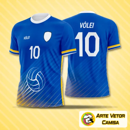 Camisa de vôlei com logo no peito e estampa grande e vibrante nas costas, mostrando um design moderno e atraente para quem deseja estilo e personalidade em quadra.