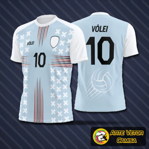 Camisa de vôlei com logo no peito e estampa grande nas costas exibindo design moderno e personalizado, ideal para times que buscam estilo e destaque nas quadras.