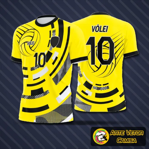 Camisa de vôlei com logo no peito e estampa grande nas costas em estilo moderno e vibrante, destacando-se pelo design arrojado e colorido, perfeita para uniformes esportivos de alta visibilidade.