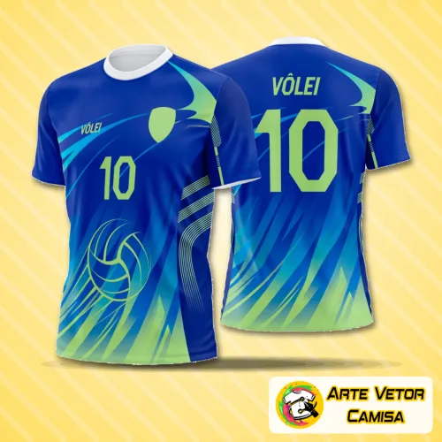 Camisa de vôlei com logo no peito e estampa grande nas costas, em design moderno e cheio de estilo, perfeita para quem busca destaque nas quadras com uma roupa visualmente marcante e atual.