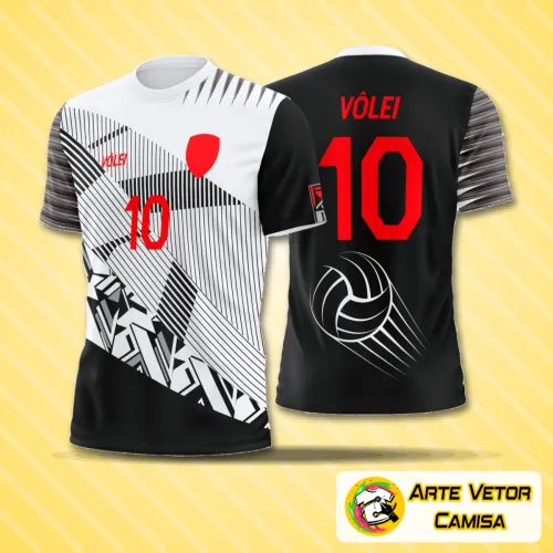 Camisa de vôlei com logo no peito destacado e estampa grande nas costas em design moderno e vibrante, combinando cores fortes e estilo contemporâneo para quem busca personalidade na quadra.