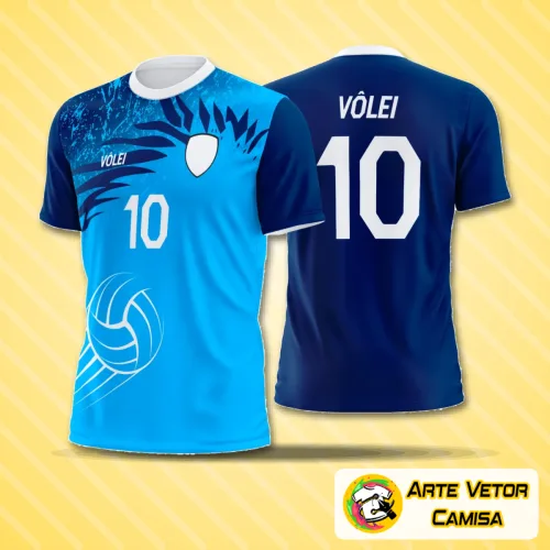Camiseta de vôlei destacando logo no peito e estampa grande nas costas com design arrojado e moderno, perfeita para quem busca estilo e personalidade em suas partidas.