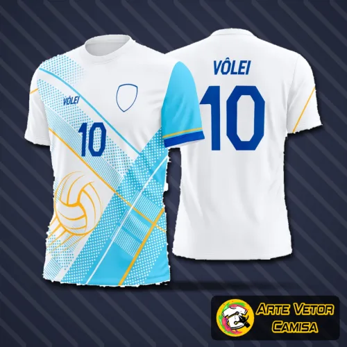 Camisa de vôlei com logo no peito destacado e estampa grande nas costas em design moderno e arrojado, perfeita para quem busca estilo e personalidade na quadra.