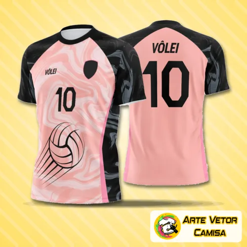 Camisa de vôlei com logo no peito e estampa grande nas costas em design moderno, ideal para jogos e treinamentos, com estilo vibrante e detalhes que destacam a personalidade do time
