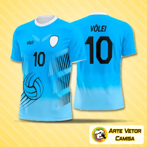 Camisa de vôlei com logo no peito e estampa grande nas costas, trazendo design moderno e arrojado para um visual único e esportivo