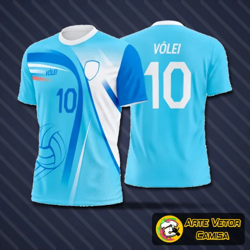 Camiseta de vôlei com logo no peito e estampa grande nas costas, destacando um design moderno que combina estilo e esportividade para partidas e treino.