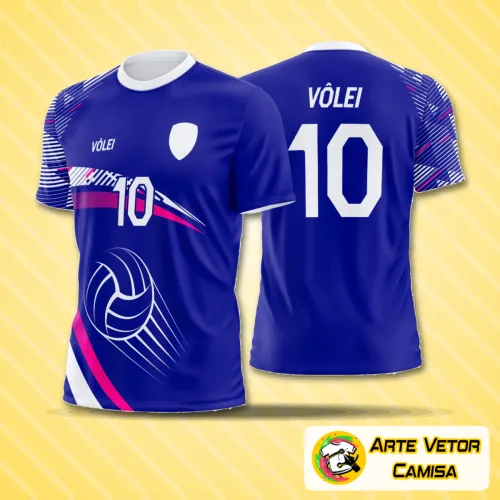 Camisa de vôlei com logo no peito e estampa grande nas costas, design moderno e estiloso ideal para times ou atletas que buscam destaque em quadra.