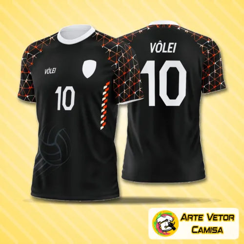 Camisa de vôlei com logo no peito visível, estampa grande nas costas, design moderno e atraente, ideal para quem busca estilo e exclusividade nas quadras