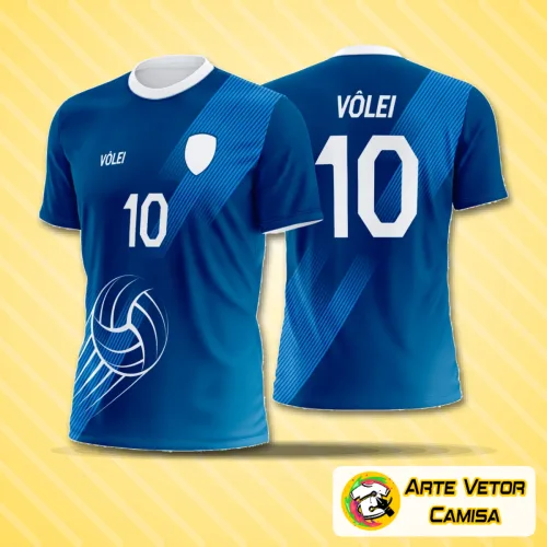 Camiseta de vôlei com logo no peito e estampa grande nas costas, exibindo design moderno e vibrante, ideal para times que querem se destacar em quadra com estilo e elegância.