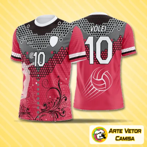 Camisa de vôlei com design moderno, apresentando logo no peito e estampa grande e vibrante nas costas, perfeita para destaque em quadra com visual arrojado e cheio de personalidade.