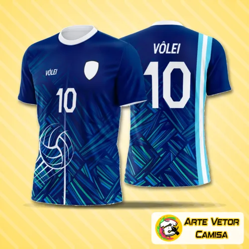 Camisa de vôlei com logo no peito e estampa grande nas costas, destacando um design moderno e arrojado em cores vibrantes, perfeita para equipe que busca estilo e atitude dentro da quadra.