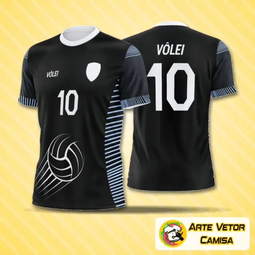 Camiseta finalizada com logo no peito e estampa grande nas costas exibindo um design moderno e arrojado, ideal para equipes de vôlei que buscam estilo e personalidade nas quadras.