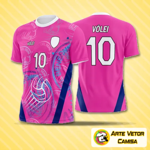 Camisa de vôlei com logo no peito e estampa grande nas costas em design moderno e esportivo, ideal para times ou eventos.