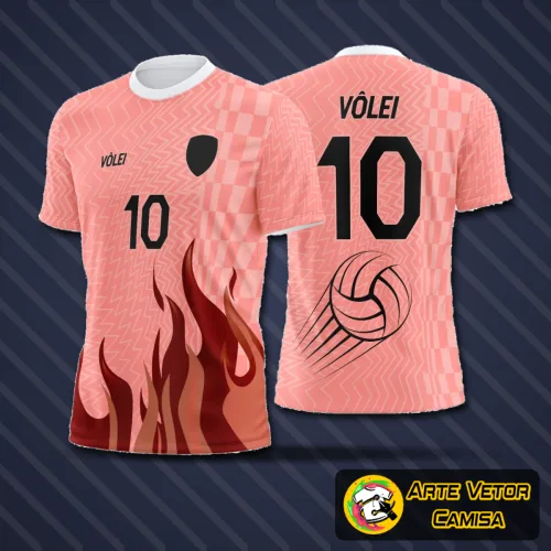 Camisa de vôlei com logo no peito e estampa grande nas costas, exibindo design moderno e esportivo, perfeita para times que buscam estilo e identidade em campo.