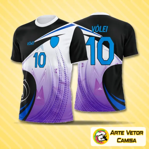 Camisa de vôlei com logo no peito destacado e estampa grande nas costas, exibindo estilo moderno e design vibrante para partida e treino.