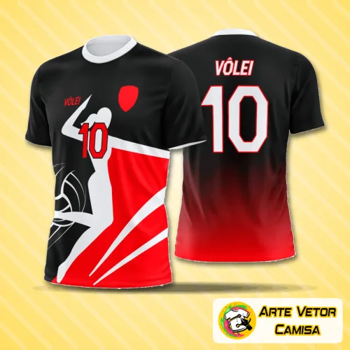 Camisa de vôlei com logo no peito e estampa grande nas costas com design moderno e dinâmico, perfeita para destacar equipes em quadra com estilo e personalidade marcantes.