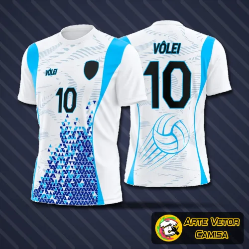 Camisa de vôlei com logo no peito e estampa grande nas costas apresentando design moderno e marcante, ideal para times buscando estilo e identidade visual única em quadra.