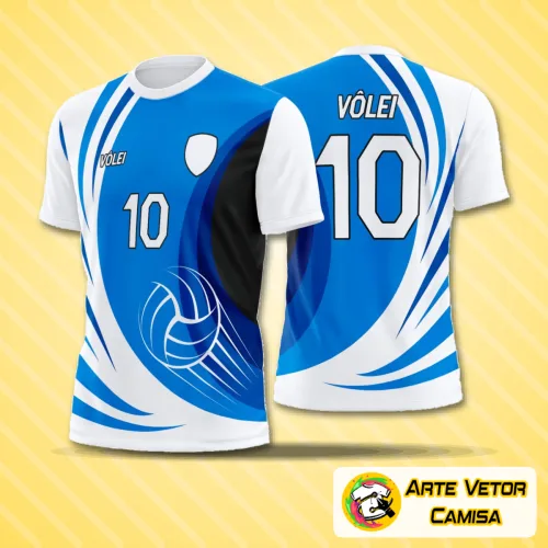 Camisa de vôlei com logo no peito em destaque e estampa grande nas costas em design moderno e elegante, perfeita para equipes que buscam estilo e personalidade em cada partida.