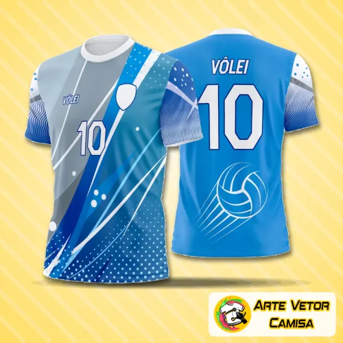 Camisa de vôlei estilizada com logo no peito e estampa grande nas costas em design moderno e vibrante, perfeita para times que buscam destaque nas quadras com visual único e atual.