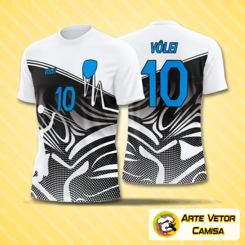 Camisa de vôlei com logo no peito e estampa grande nas costas, exibindo design moderno e cores vibrantes para partidas cheias de estilo e personalidade