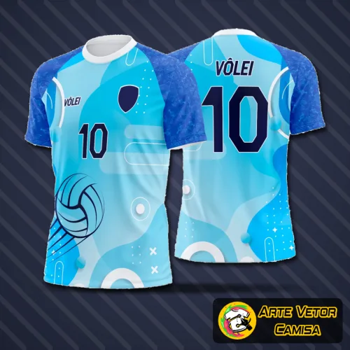 Camisa de vôlei com logo no peito e estampa grande nas costas, exibindo design moderno e exclusivo, ideal para times que buscam estilo e identidade visual marcante em quadra.
