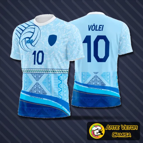 Camisa de vôlei com logo no peito discreto e estampa grande nas costas em design moderno e vibrante, perfeita para quem busca estilo e conforto na quadra.