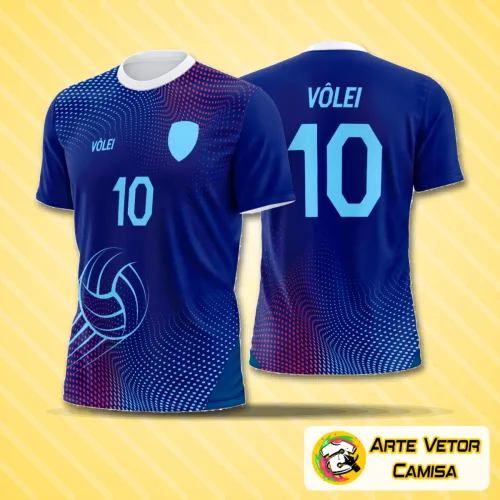Camisa de vôlei branca com logo no peito discreto e estampa grande nas costas em cores vibrantes e design moderno que destaca movimento e energia