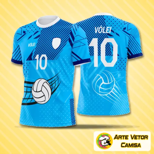 Camisa de vôlei com logo no peito e estampa grande nas costas, trazendo design moderno e estiloso para quem busca exclusividade e personalidade no uniforme esportivo.