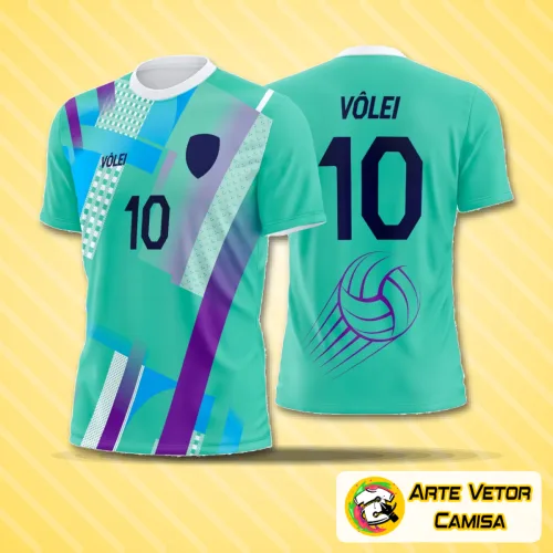 Camisa de vôlei com logo no peito destacado e estampa grande nas costas em design moderno e atraente, ideal para times que buscam estilo e personalidade nas partidas.
