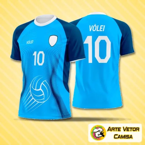 Camisa de vôlei exibindo logo no peito com design moderno e uma estampa grande nas costas que destaca requinte e estilo durante o jogo ou treino.