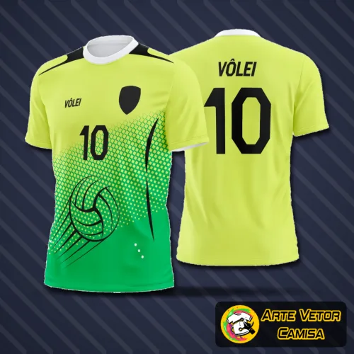 Camisa de vôlei com logo no peito e uma estampa grande nas costas, apresentando design moderno e arrojado que destaca estilo e personalidade em quadra ou casualmente.