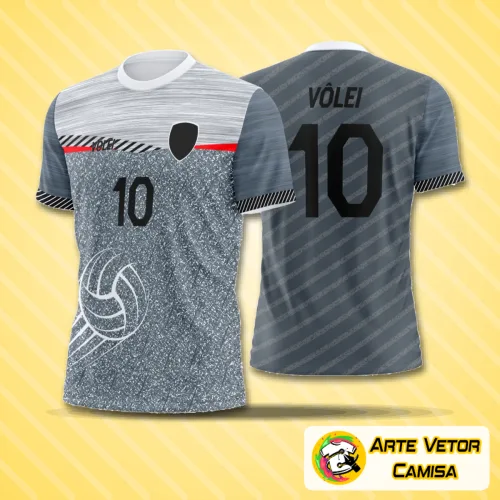 Camisa de vôlei com logo no peito e estampa grande nas costas em design moderno e arrojado, cores vibrantes e estilo contemporâneo que destaca o visual esportivo.
