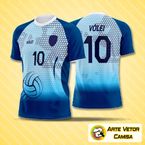 Camisa de vôlei com logo destacado no peito e estampa grande nas costas, apresentando um design moderno e vibrante, perfeita para times que buscam estilo e identidade visual marcante nas quadras.