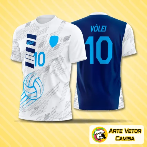 Camiseta de vôlei com logo no peito e estampa grande nas costas, design moderno e vibrante que destaca o estilo esportivo com cores harmoniosas e acabamento impecável.