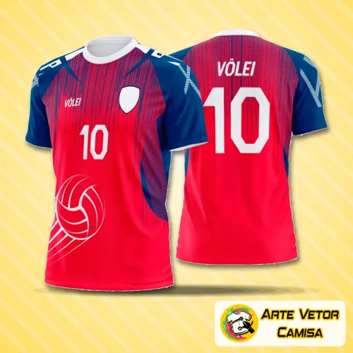 Camisa de vôlei com logo no peito e uma estampa grande nas costas, combinando modernidade e estilo esportivo para destacar sua equipe na quadra.