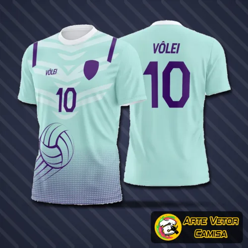 Camisa de vôlei com logo no peito e estampa grande nas costas, design moderno que destaca o estilo esportivo e visual poderoso para equipes e atletas.