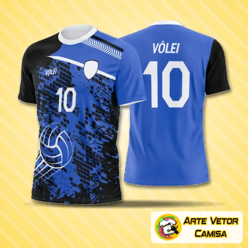 Camisa de vôlei com logo no peito destacado e estampa grande nas costas em design moderno e arrojado, ideal para times que buscam presença marcante e estilo esportivo unido à funcionalidade.