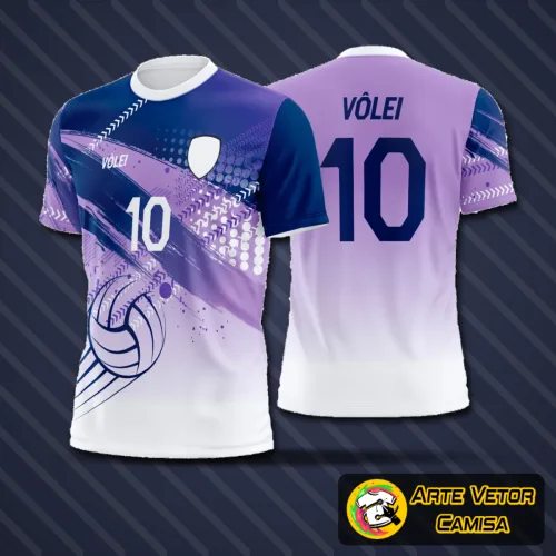 Camisa de vôlei com logo no peito visível e estampa grande nas costas destacando estilo moderno e personalizado para equipes ou uso individual.