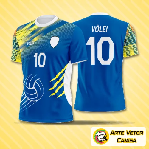Camiseta de vôlei com logo no peito e estampa grande nas costas exibindo um design moderno e vibrante, perfeita para equipes que buscam estilo e destaque na quadra