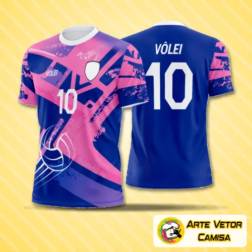 Camisa de vôlei com logo no peito e estampa grande nas costas que destaca o estilo moderno e dinâmico do design, perfeita para quem busca personalidade e autenticidade na hora do jogo.