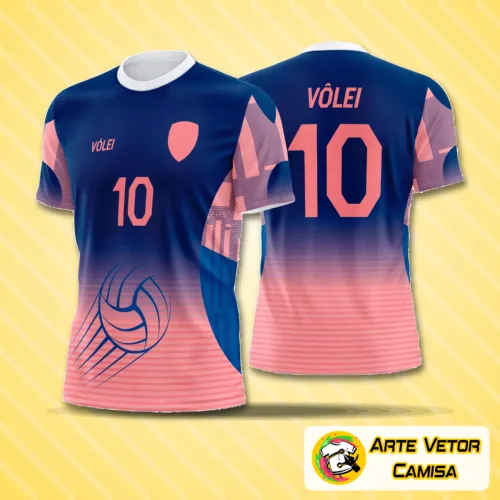 Camiseta de vôlei com logo no peito e estampa grande nas costas em estilo moderno e vibrante, perfeita para quem busca estilo e personalidade nas quadras.