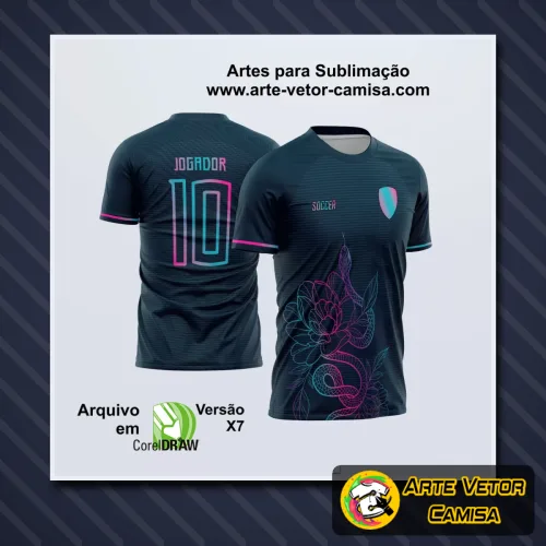 Camisa com logo no peito em destaque e estampa grande nas costas, exibindo design vibrante e moderno perfeito para eventos interclasse.