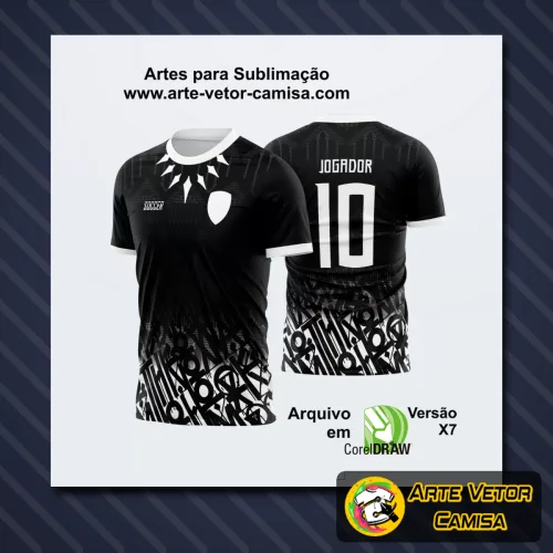 Camisa estilo esporte com logo no peito e estampa grande nas costas que destaca um design vibrante e exclusivo, ideal para times e eventos.